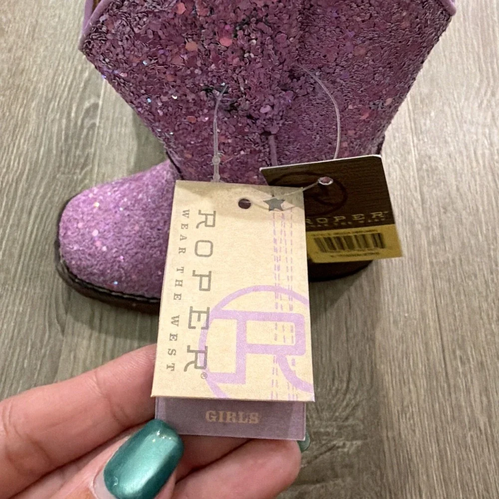 Roper Glitter Galore Square Toe Cowboy  Toddler Girls Purple Boots Size 5‎ NEW
